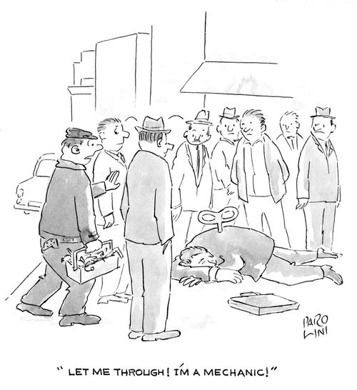 'Let me through! I'm a mechanic!'