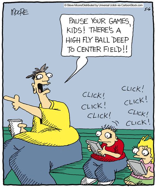 'Pause your games, kids! There's a high fly ball deep to center field!'