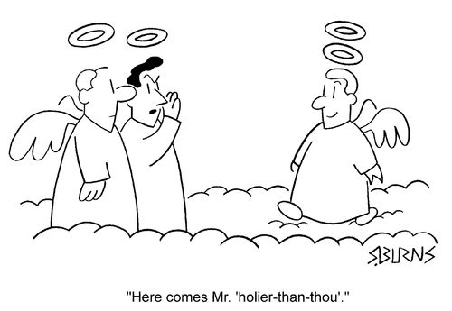 Angel with 2 halos - "Here comes Mr Holier than thou."