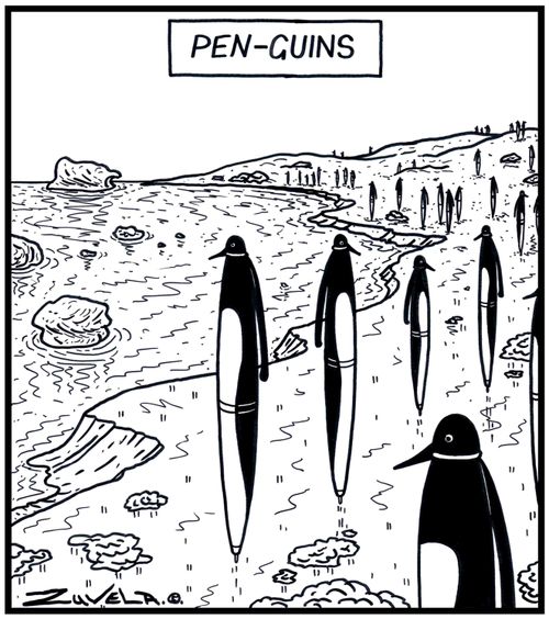 Penguins in the form of writing Pens