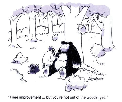 'I see improvement . . . but you're not out of the woods, yet.'