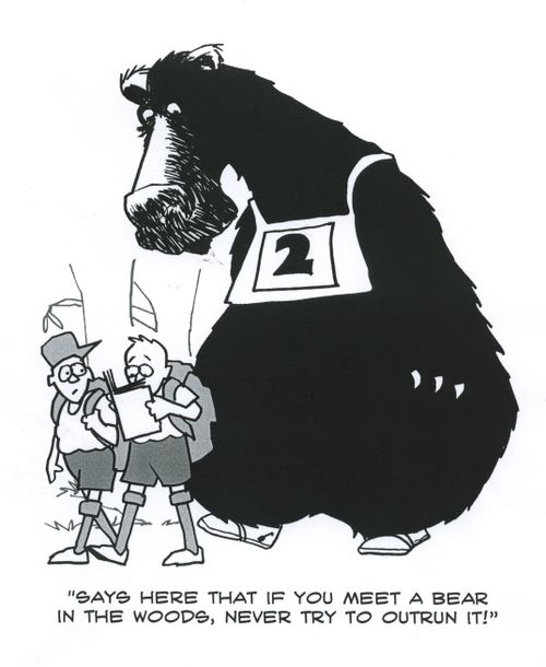 'Says here that if you meet a bear in the woods, never try to outrun it!'