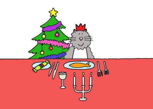 Cat enjoying Christmas dinner.
