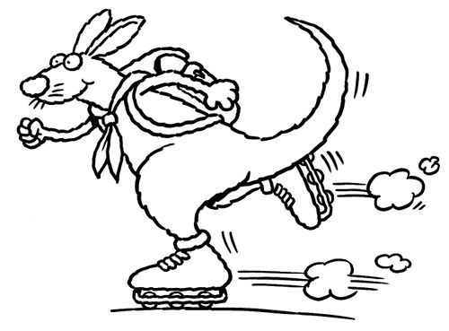 Kangaroo on roller blades.