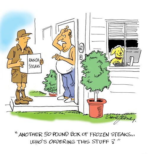 'Another 50 pound box of frozen steaks ... who's ordering this stuff?'