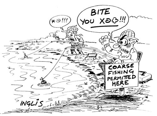 Men swearing 'Coarse fishing'