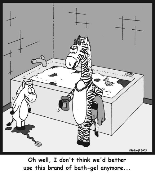 'Oh well, I don't think we'd better use this brand of bath-gel anymore...'