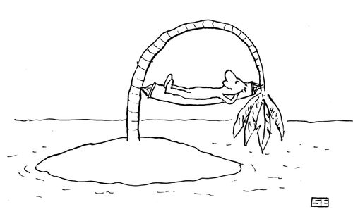 Man relaxing in his palm tree hammock.