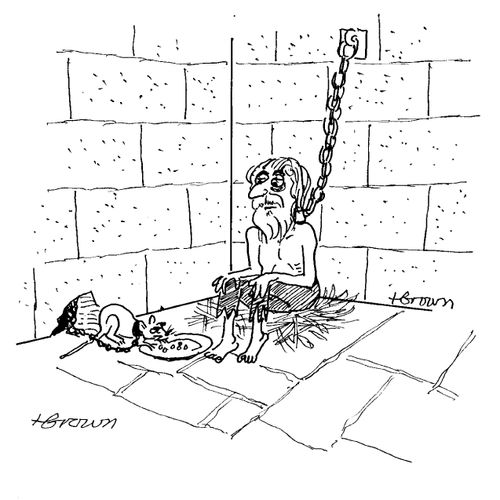 A mouse is chained in a dungeon.