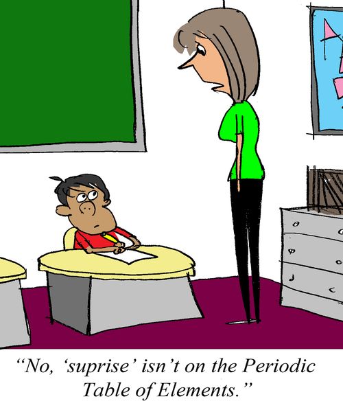 'No, 'suprise' isn't on the Periodic Table of Elements.'