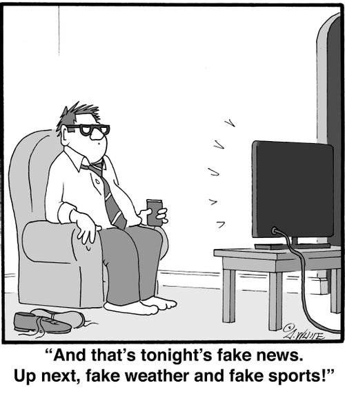 "And that's tonight's fake news. Up next, fake weather and fake sports!"