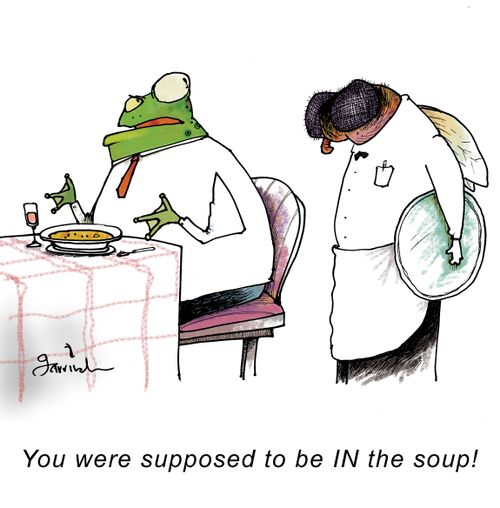 "You were supposed to be IN the soup!"