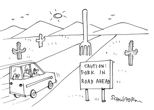 Caution: Fork in road ahead.