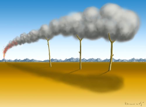 Volcanic ash cloud held up with sticks