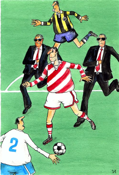 Footballer with body-guards.