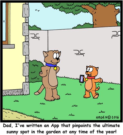 "Dad, I've written an App that pinpoint the ultimate sunny spot in the garden at any time of the year!"