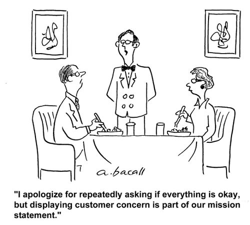 'I apologize for repeatedly asking if everything is okay, but displaying customer concern is part of our mission statement.'