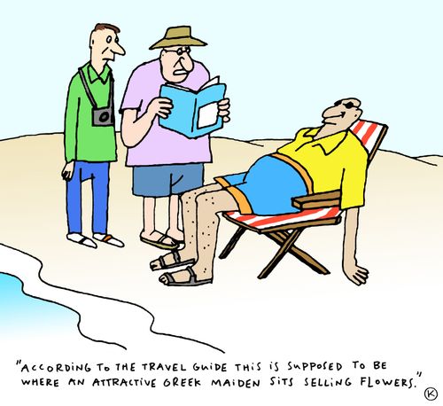 'According to the travel guide this is supposed to be where an attractive Greek maiden sits selling flowers.'