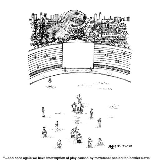 '...and once again we have interruption of play caused by movement behind the bowler's arm.'