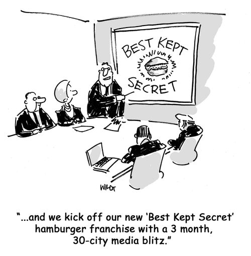 And we kick off our new Best Kept Secret hamburger franchise with a 3 month, 30 city media blitz.