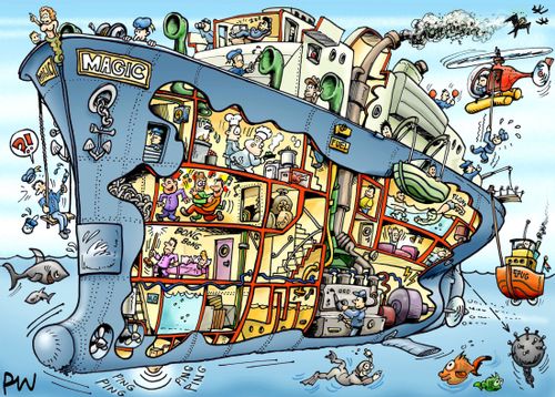 Cutaway view of Ocean liner.
