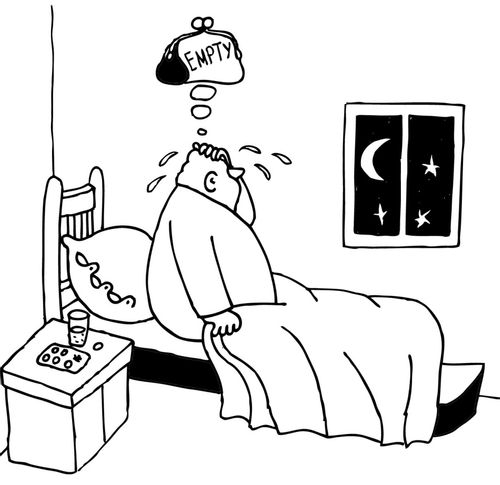 Man has a bad dream about finances.