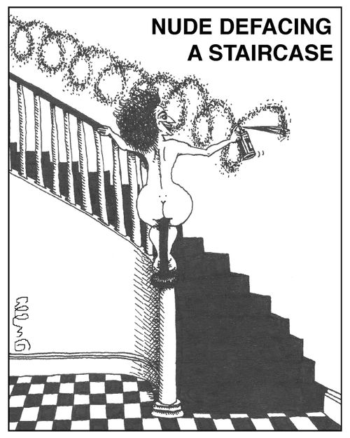 Nude Defacing a Staircase.