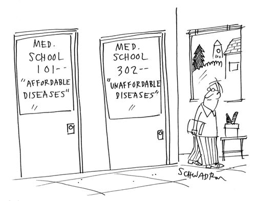Med. school 101 - 'Affordable diseases'. Med. school 302 - 'Unaffordable diseases'.