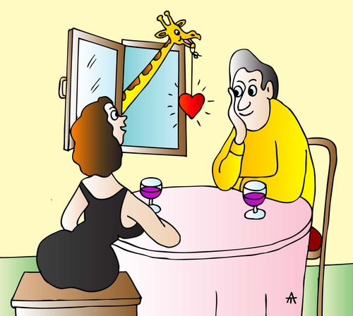Giraffe helping with a date.