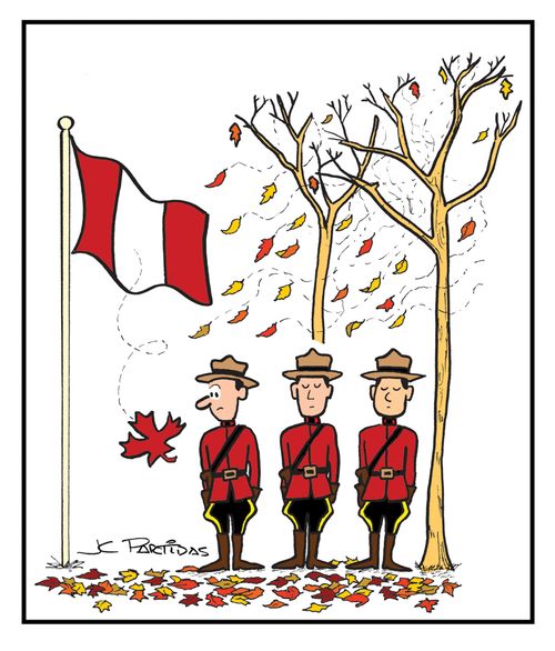 Maple leaf falling from a Canadian flag due to Fall.