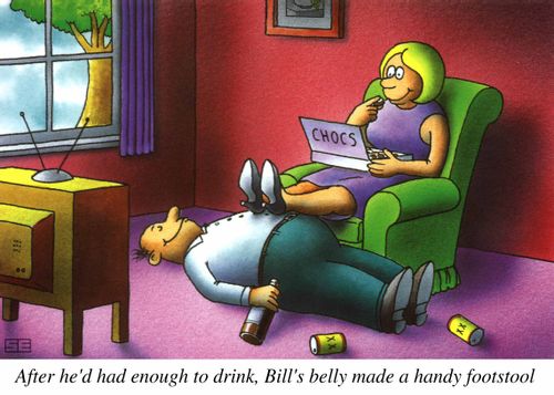 After he'd had enough to drink, Bill's belly made a handy footstool.