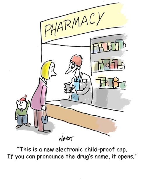 'This is a new electronic child-proof cap. If you can pronounce the drug's name, it opens.'
