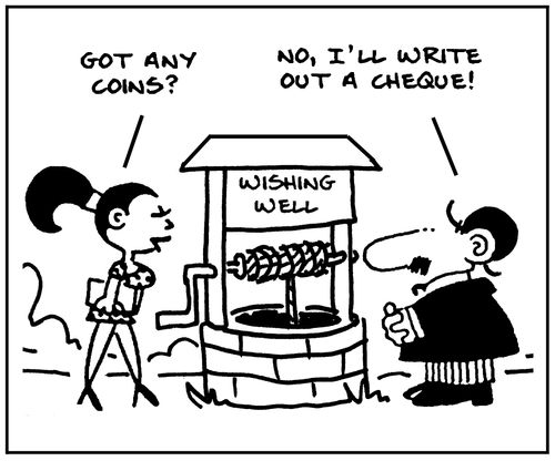 'Got any coins? No, I'll write out a cheque.'