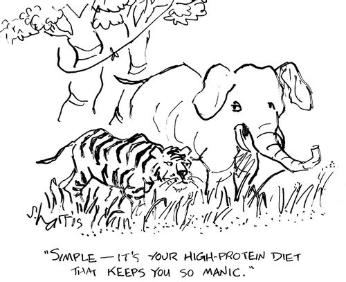 'Simple - it's your high-protein diet that keeps you so manic.'