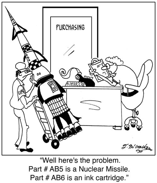 Well here's the problem. Part # AB5 is a Nuclear Missile. Part # AB6 is an ink cartridge.
