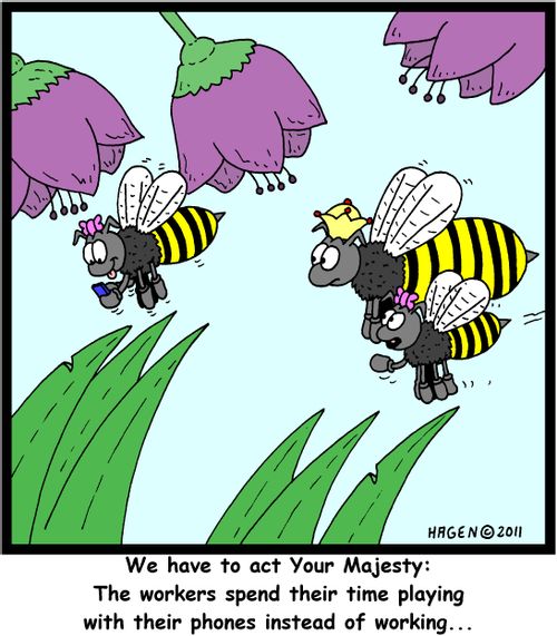 'We have to act Your Majesty: The workers spend their time playing with their phones instead of working...'