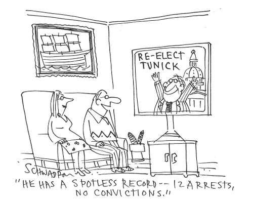"He has a spotless record - 12 arrests, no convictions."