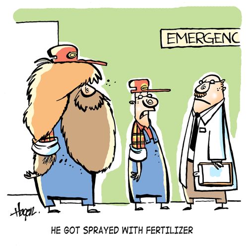 'He got sprayed with fertilizer.'