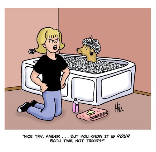 "Nice try, Amber. . . but you know it is your Bath time, not Trixie's!"