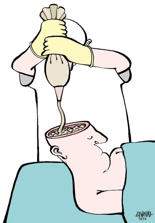 Brian surgeon squeezing brains from a tube.