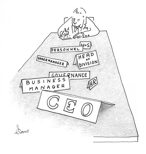 A single man has the job title of CEO, Business Manager, HR, Undermanager, Head of Division, Personnel. . .