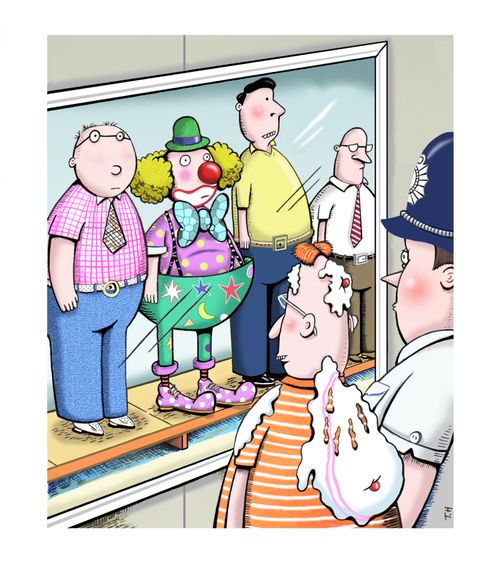 A police line-up is conducted to ascertain the pie-thrower