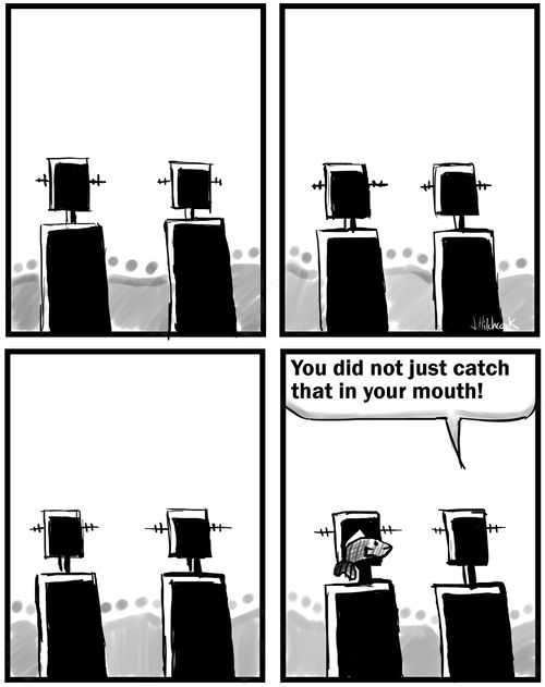 A robot catches a fish.