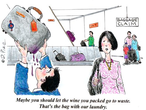 'Maybe you should let the wine you packed go to waste. That's the bag with our laundry.'
