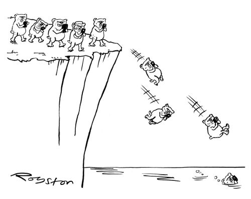 Lemmings on smartphones, MP3 players etc, plug over cliff