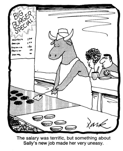 'The salary was terrific, but something about Sally's new job made her very uneasy.'