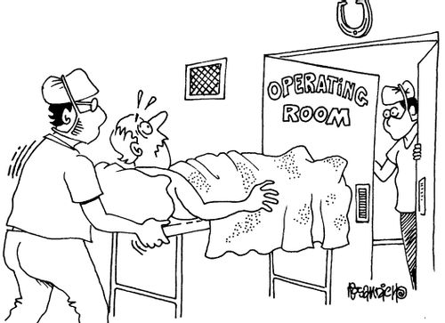A 'Good Luck' horseshoe hangs over the hospital operating room