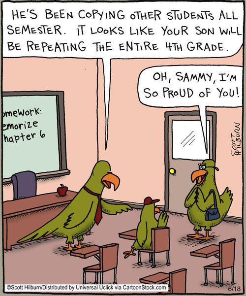 'He's been copying other students all semester, it looks like your son will be repeating the 4th grade,'