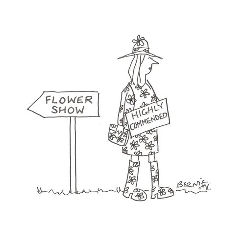 Woman in Floral Outfit leaving Flower Show.