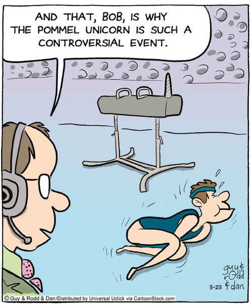 'And that, Bob, is why the pommel unicorn is such a controversial event.'